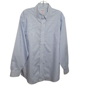 Brooks Brothers white blue men's plaid button down shirt size 15 1/2 neck